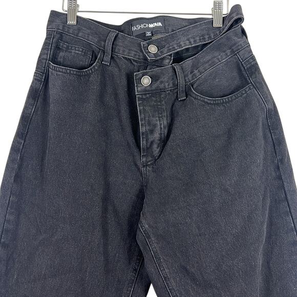 Fashion Nova Jeans Juniors 9 Black Cut Out Waist High Rise Straight Leg Retro - Picture 3 of 6